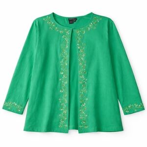 Jeevan Life Wear Kelly Green Shammrock Embroidered Lightweight Cotton Cardigan